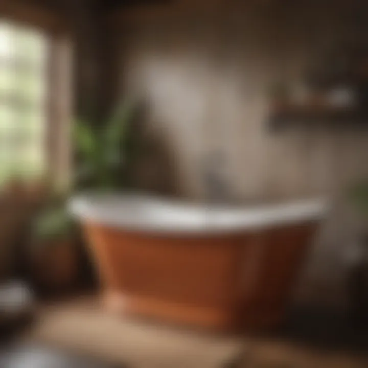 A tranquil bathroom with a vintage freestanding tub and earthy color palette.
