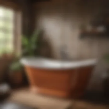 Vintage Freestanding Tub in Rustic Ambiance A tranquil bathroom with a vintage freestanding tub and earthy color palette.