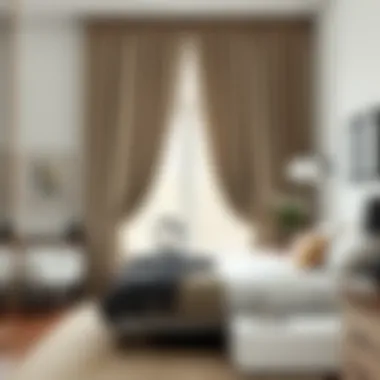 Luxurious drapes framing a window, enhancing the aesthetic appeal of a stylish bedroom