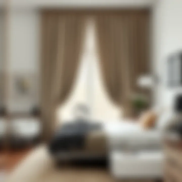 Luxurious drapes framing a window, enhancing the aesthetic appeal of a stylish bedroom