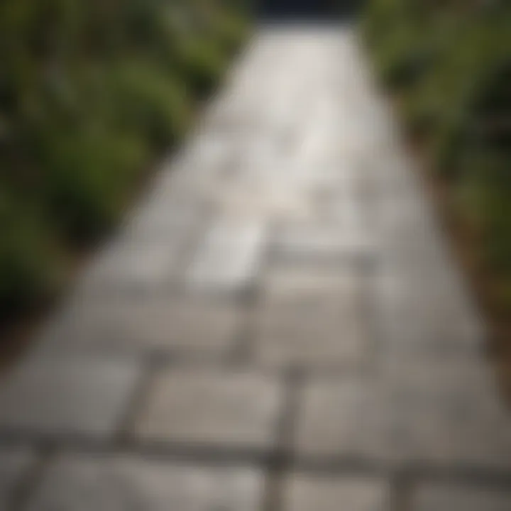 Close-up of durable stone look tiles on a garden pathway