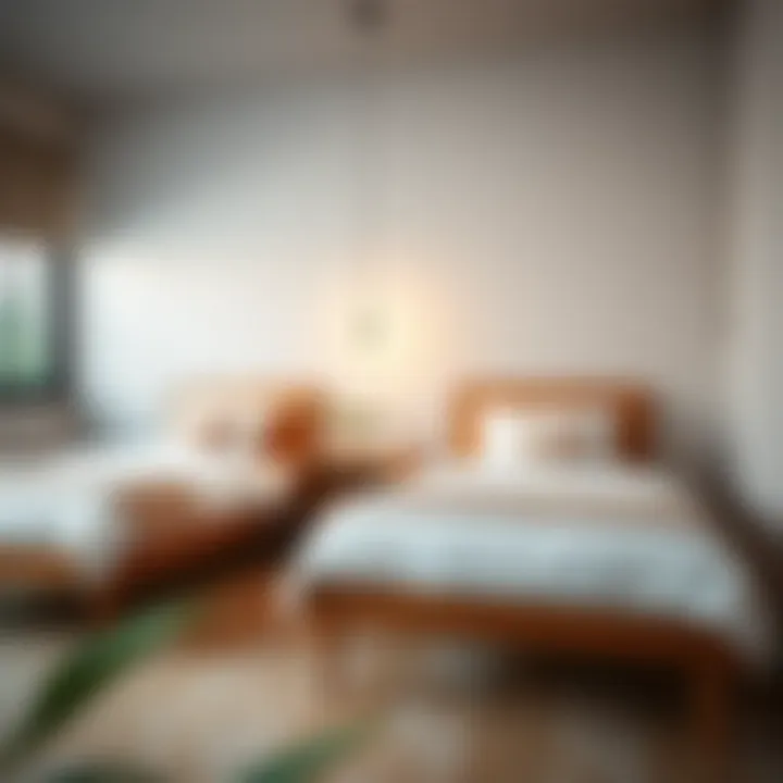 Stylish twin beds arranged in a shared room