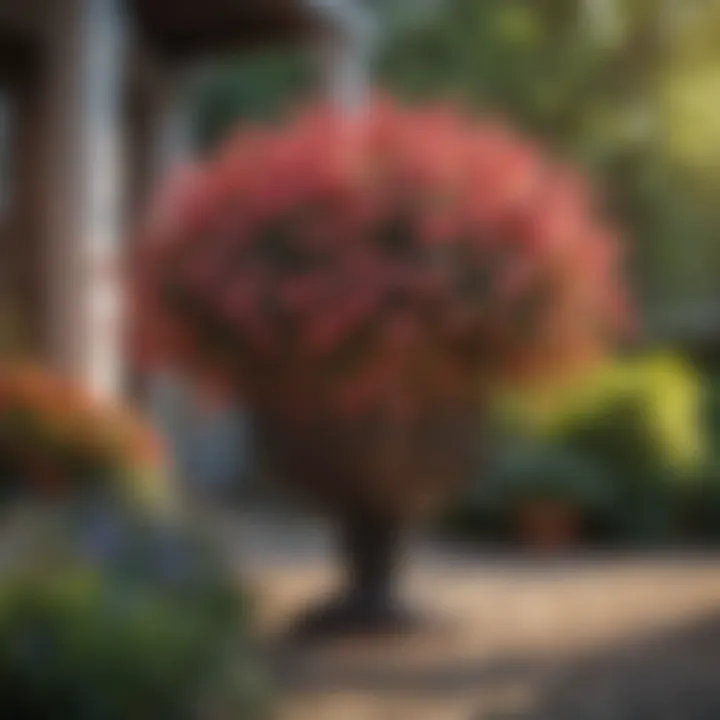 Seasonal flowering baskets displayed in a vibrant garden environment