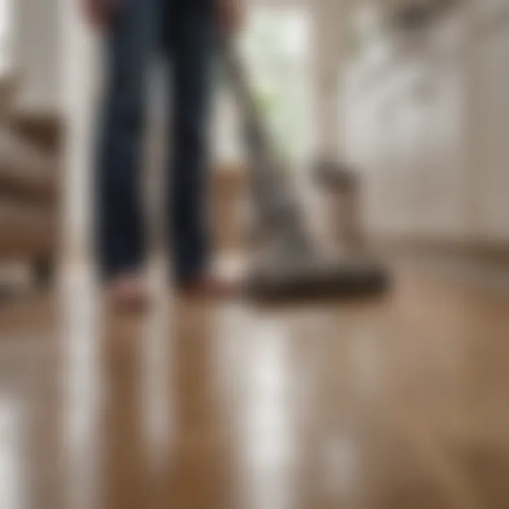 A user demonstrating the versatility of a handheld vacuum in a home setting.