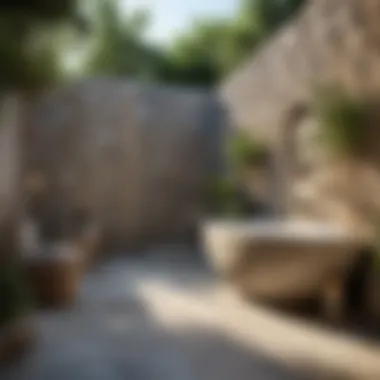 Elegant outdoor bathroom design featuring natural stone elements
