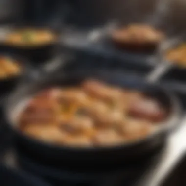 Simultaneous Dishes in a Divided Frying Pan Various dishes prepared simultaneously in a divided frying pan