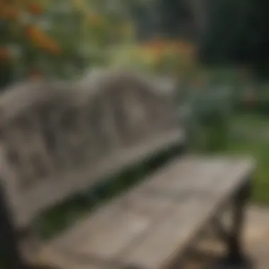 Close-up of a weathered English garden bench showcasing its material texture