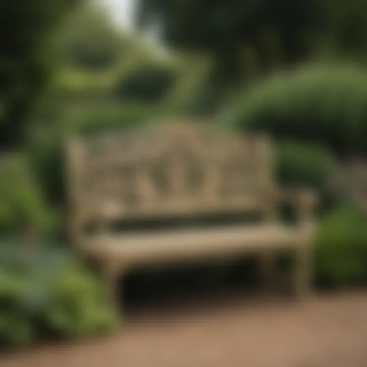 Various styles of English garden benches displayed in a landscaped garden