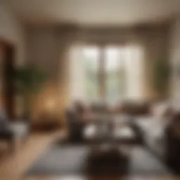 Cozy living room with farmhouse-style curtains