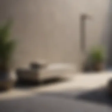 Minimalist entryway featuring a simple stone bench