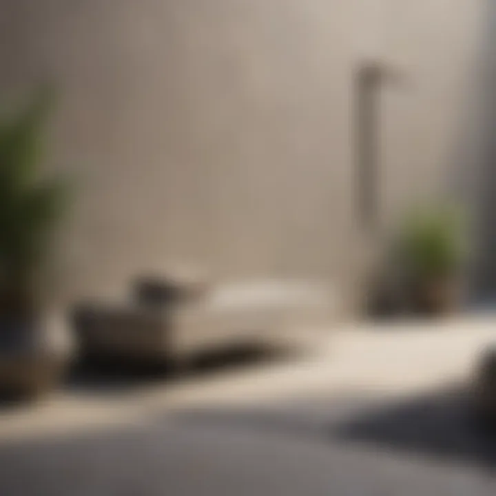 Minimalist entryway featuring a simple stone bench