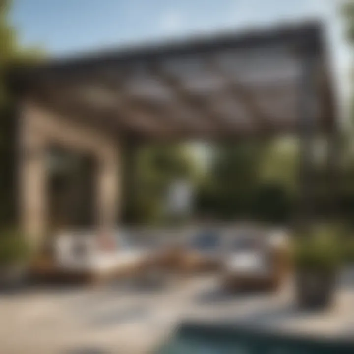 Stylish outdoor lounge area under a pergola with retractable sides