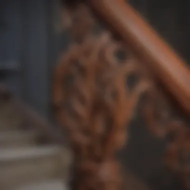 Close-up of ornate detailing on a stair railing