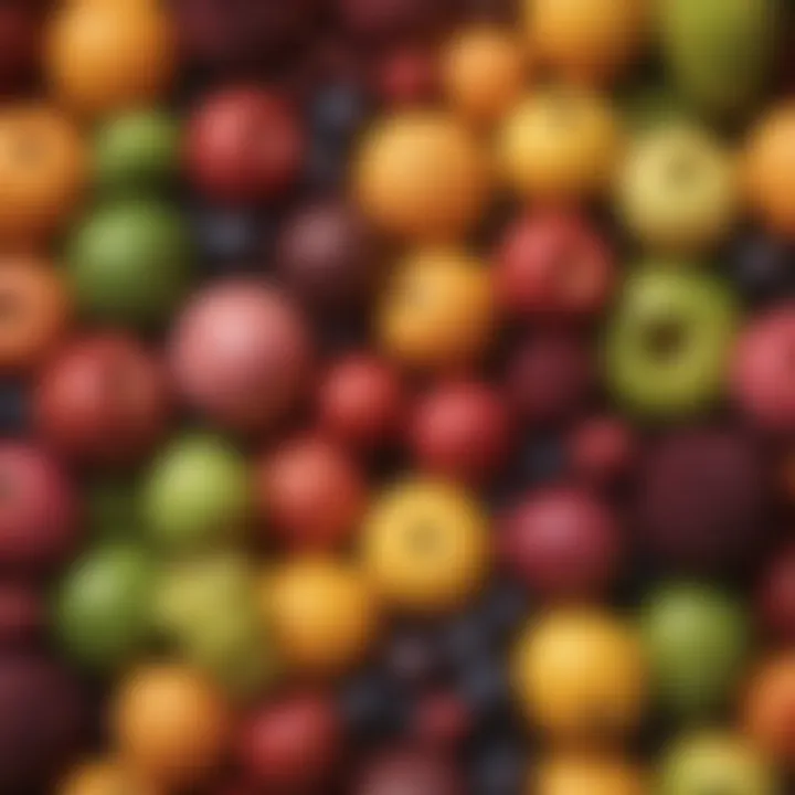 A close-up of unusual fruits demonstrating their diverse colors and textures