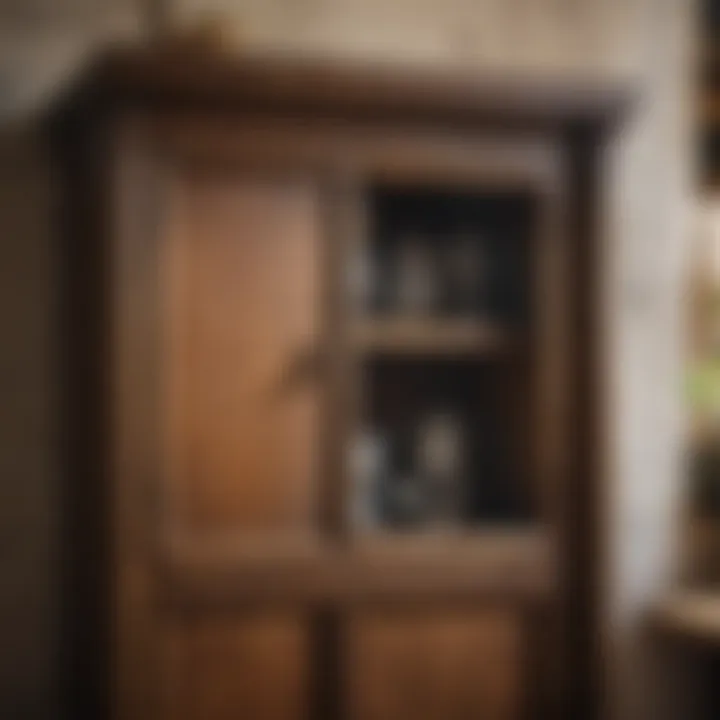 Close-up of a distressed vintage cabinet highlighting its unique texture and character.