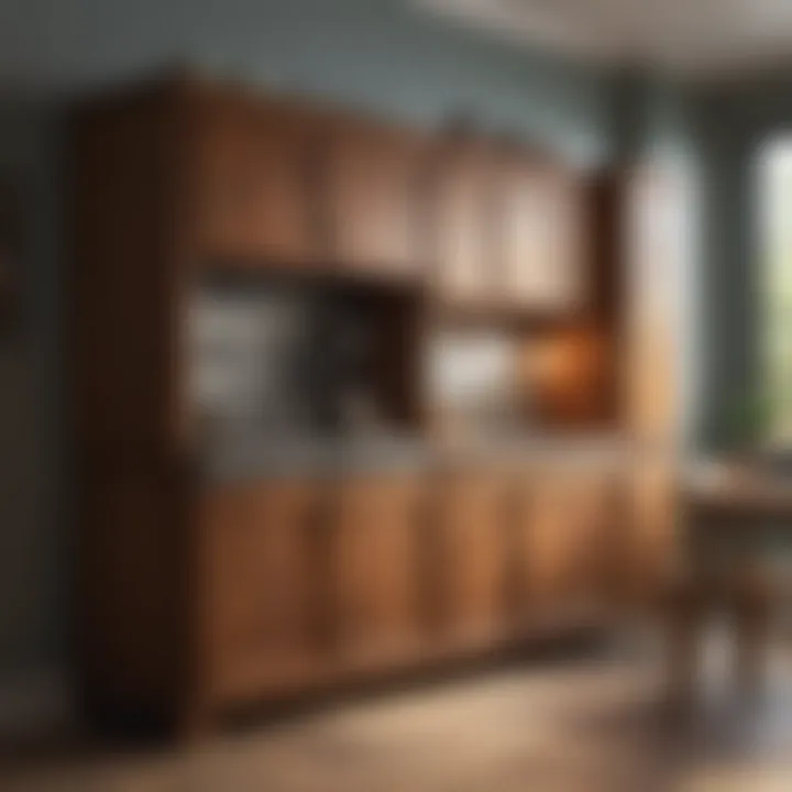 A beautifully restored vintage kitchen cabinet integrated into a modern kitchen setting.