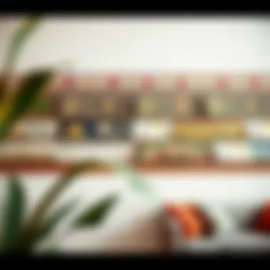 Variety of wallpaper border styles displayed on a wall