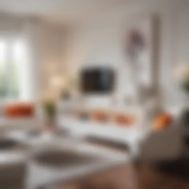 Vibrant Accents with White Furniture Contemporary living room featuring white furniture and vibrant accents