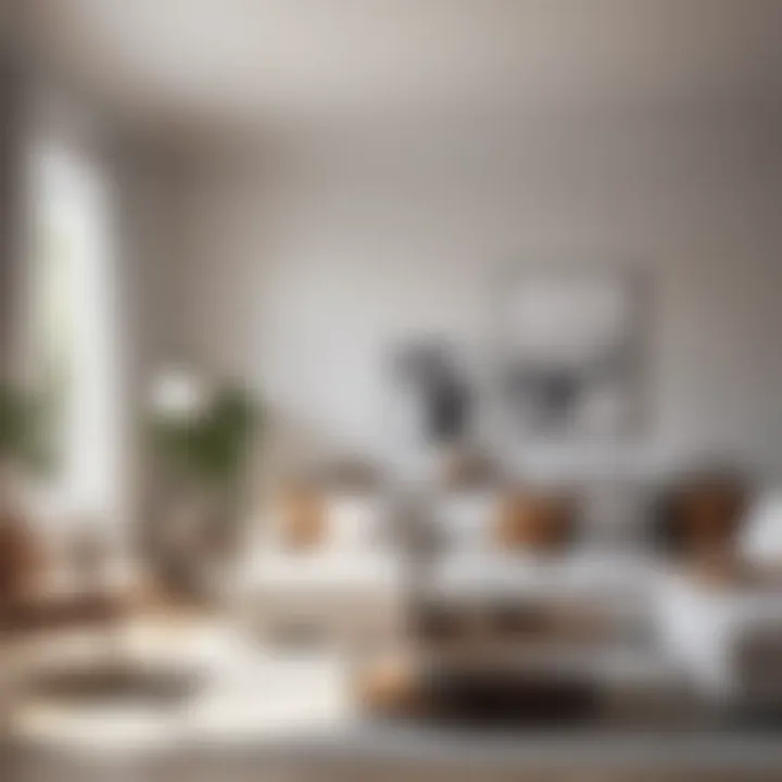Contemporary living room with a cool white shade