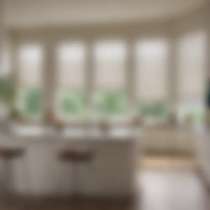 Light-filtering sheer shades in a bright kitchen