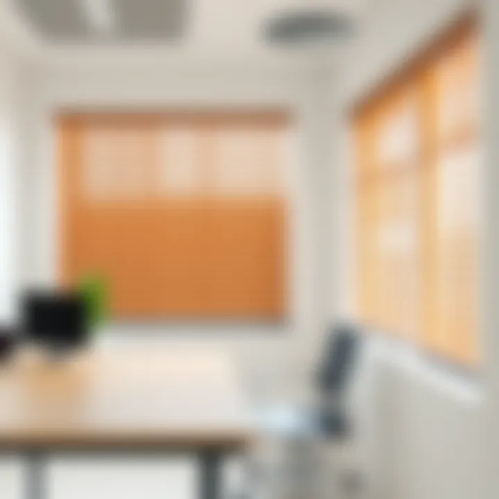 Stylish Wooden Blinds in a Contemporary Office Stylish wooden blinds enhancing a contemporary office space