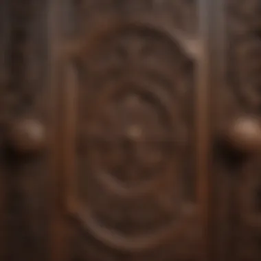 Elegant wooden entrance door featuring intricate carvings