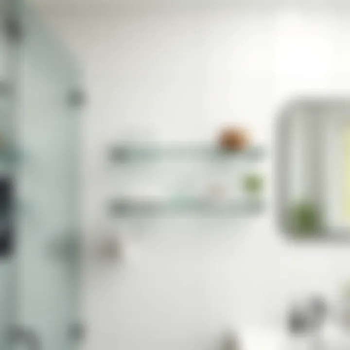 Contemporary Glass Shelves Contemporary glass shelves framed by modern bathroom tiles