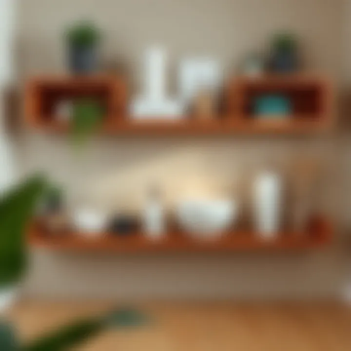 Luxurious Wooden Shelves Luxurious wood shelves adorned with decorative bathroom accessories
