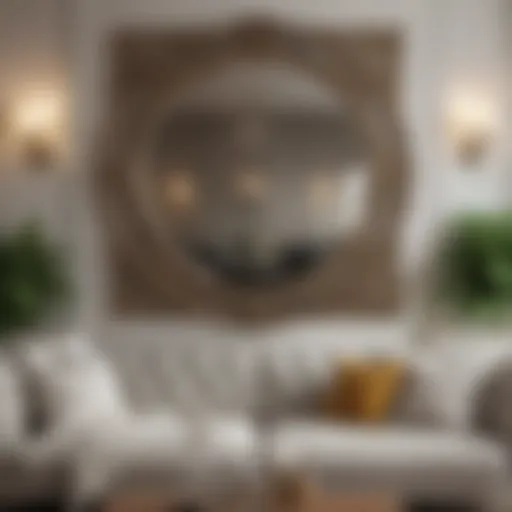 Elegant living room featuring decorative wall mirror