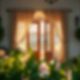 Elegant farmhouse patio door curtains in a serene setting