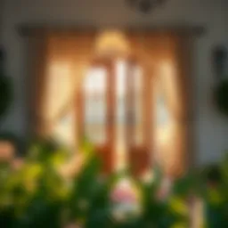 Elegant farmhouse patio door curtains in a serene setting