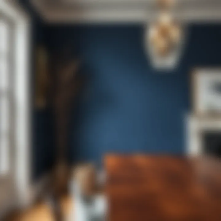 Bold Choices with Deep Blue A striking accent wall showcasing a deep blue hue from Farrow and Ball