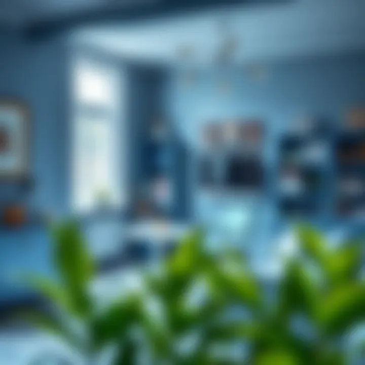 Modern Aesthetics in Blue A stylish office space adorned with a modern blue shade