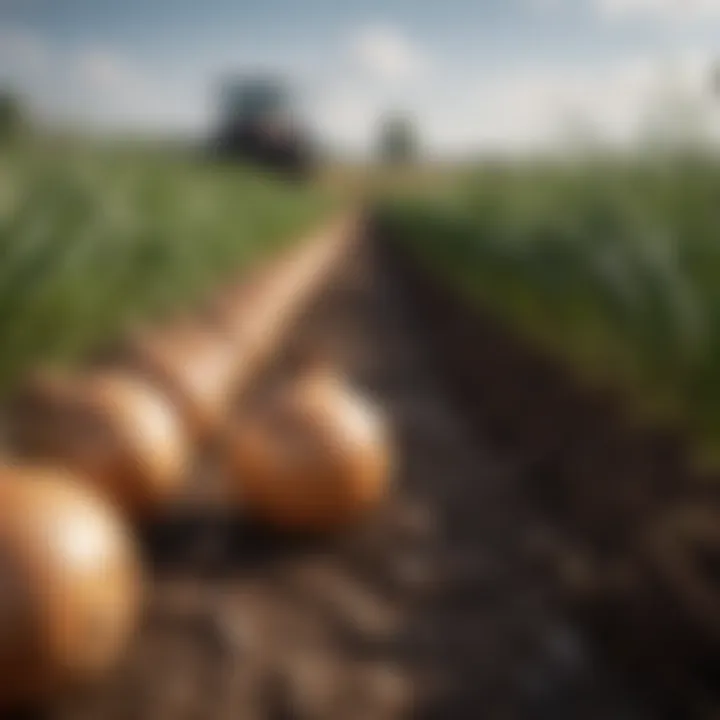 Application of organic fertilizer in an onion field