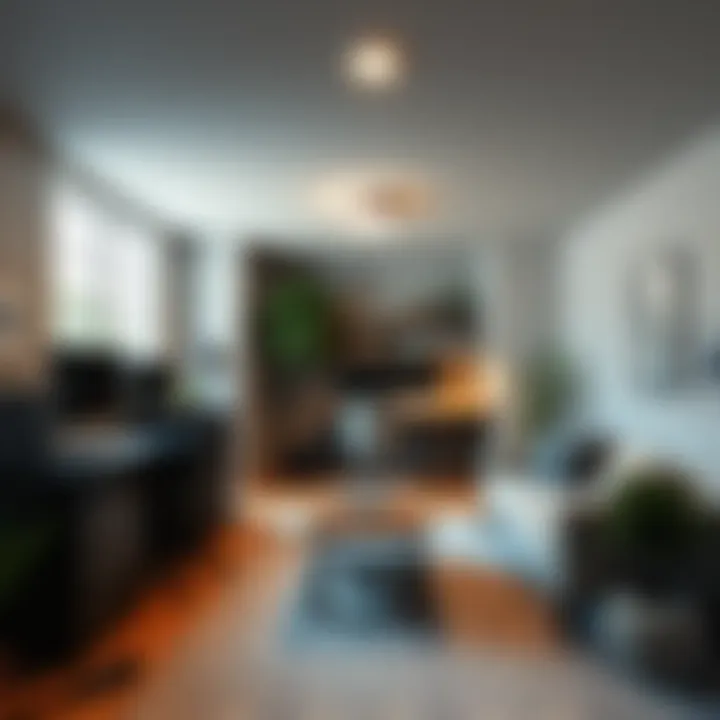 Functional home office in a basement with good lighting