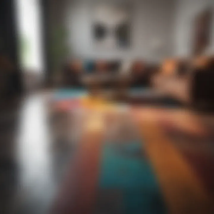 Contemporary living room showcasing vibrant color flooring