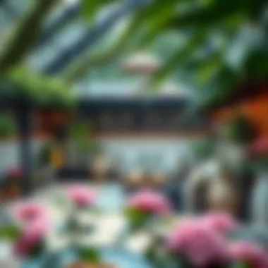 A serene outdoor space featuring a harmonious blend of plants and decorations.