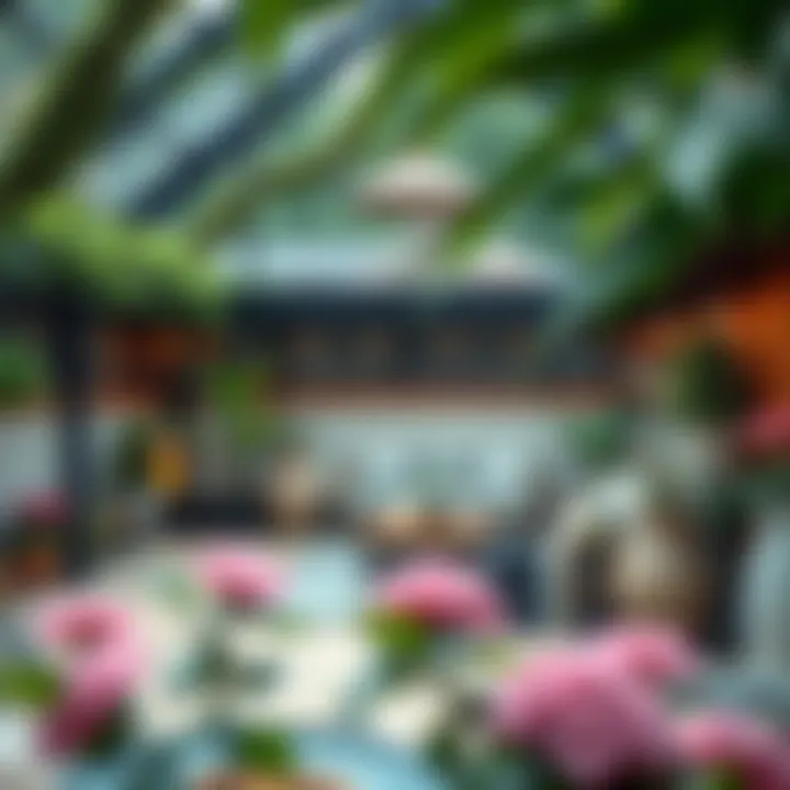 A serene outdoor space featuring a harmonious blend of plants and decorations.