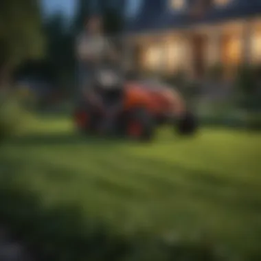 A gardener performing essential maintenance on a winter lawn.