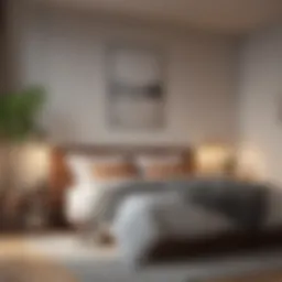 A serene bedroom featuring a minimalist design with calming colors and natural materials.