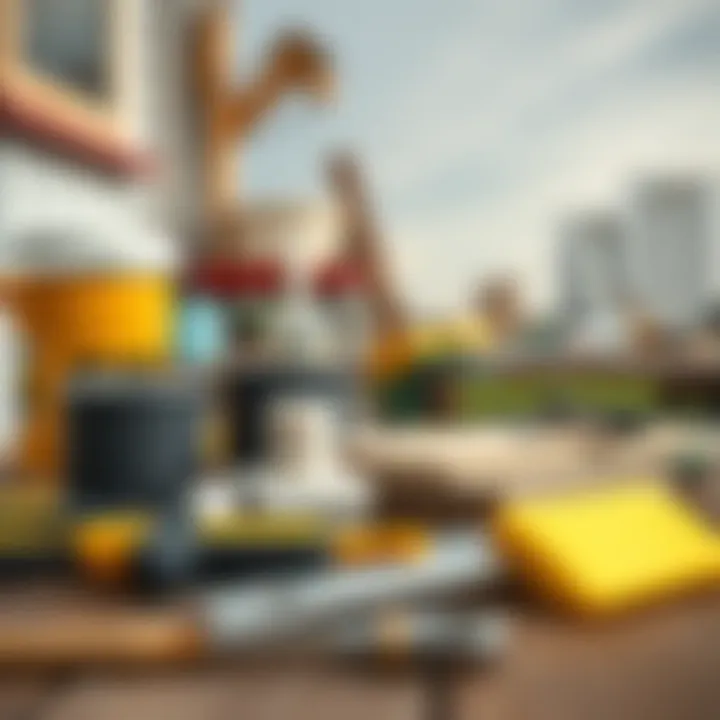 Tools and materials laid out for deck preparation