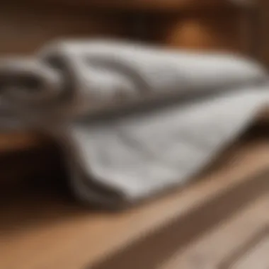 Close-up of a microfiber cloth wiping a shelf, illustrating proper dusting technique.