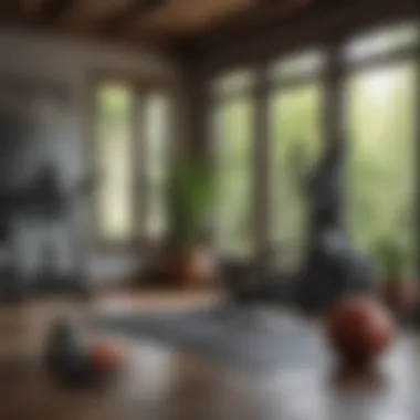 A cozy home gym environment with natural light and decorative elements.