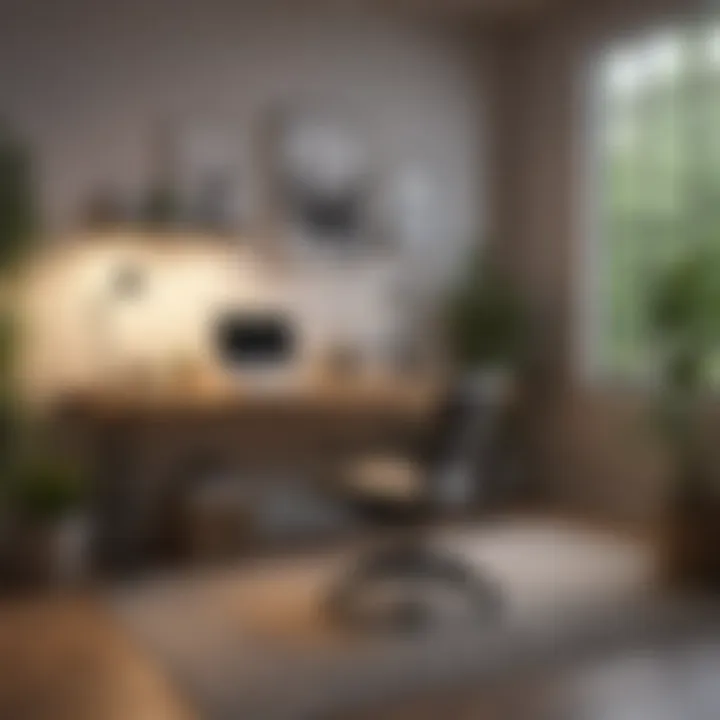 Brightly lit home office with creative design elements