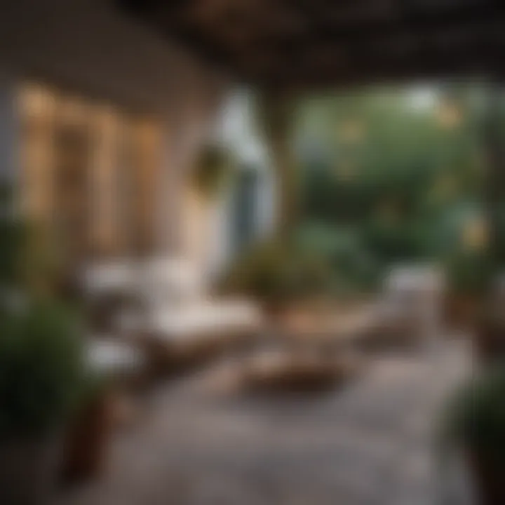 Cozy outdoor patio with stylish furniture arrangement