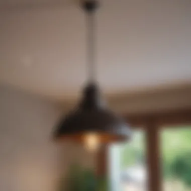 Close-up view of pendant light installation in a home setting