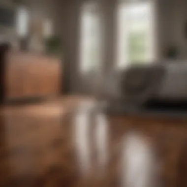 Cozy bedroom with a deep cherry wood floor color