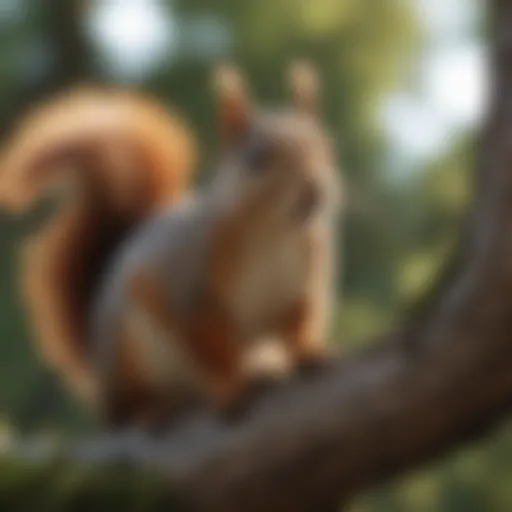 A squirrel perched on a tree branch, looking curiously.