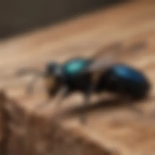 Close-up view of a carpenter bee on wood