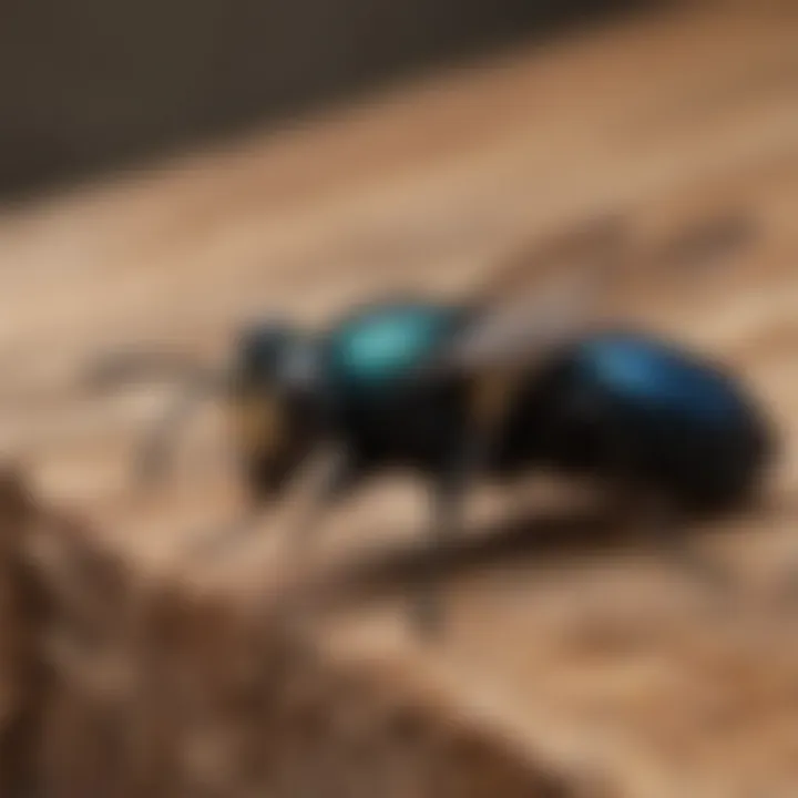 Close-up view of a carpenter bee on wood